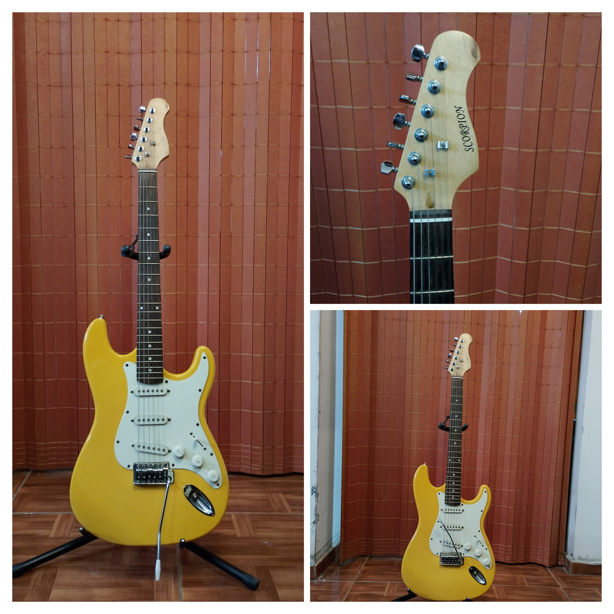 Guitarra eléctrica Scorpions, color amarillo vintage