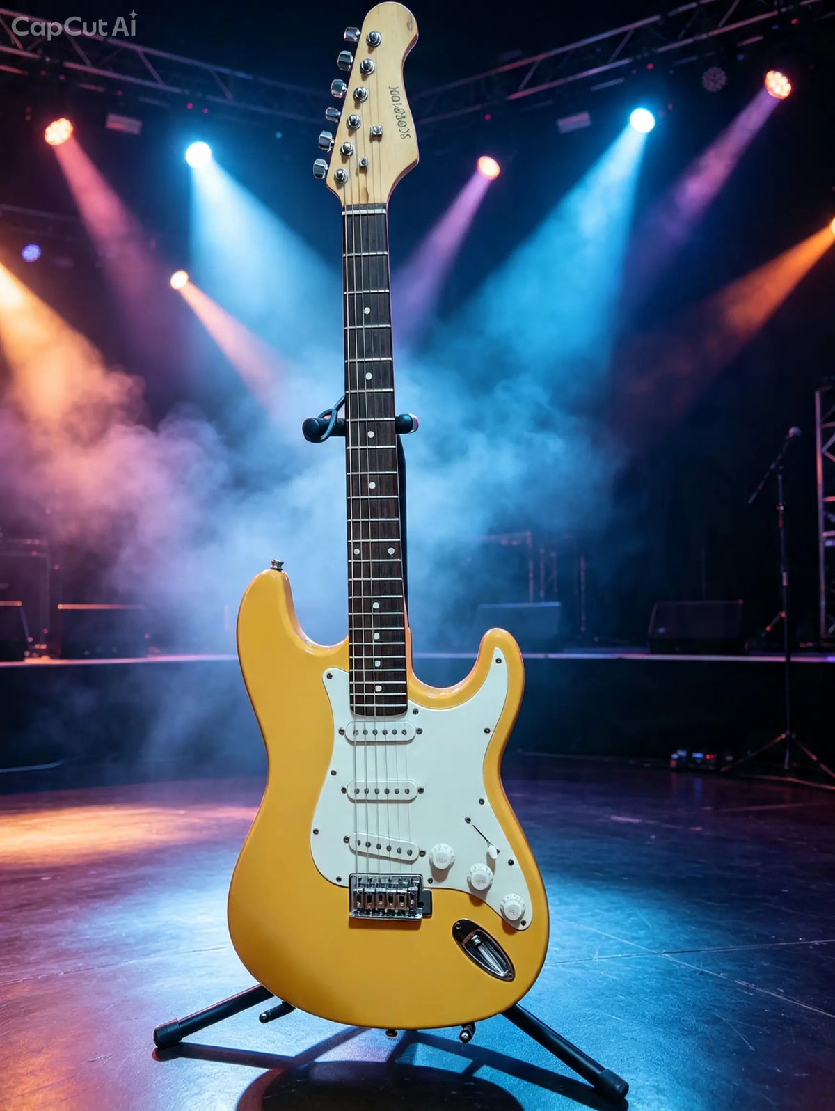 Guitarra eléctrica Scorpions, color amarillo vintage